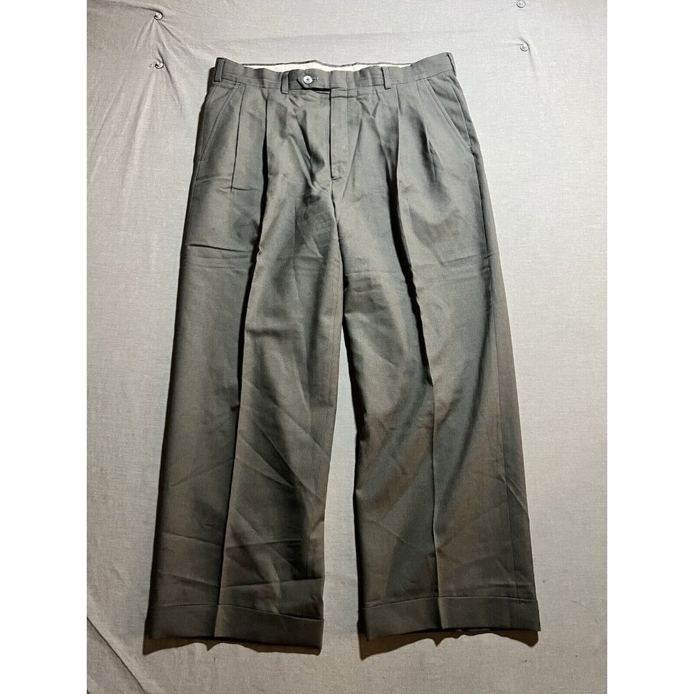 BURBERRY Dress Pants Mens 34x26 Beige Wool Pleated Zip Button Cuffed‎ Vintage